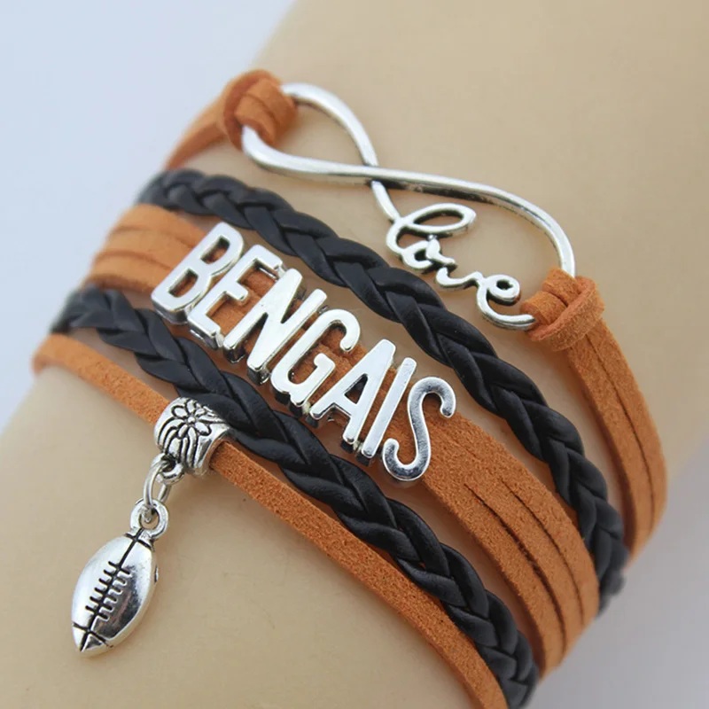 Drop shipping Infinity Love Bengais Football Player Charm Bracelet