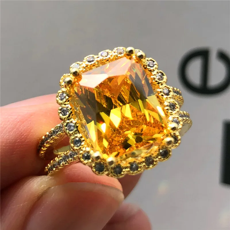 

Cute Female Big Blue Purple Green Stone Ring High Qualty Yellow Gold Solitaire Engagement Ring Vintage Wedding Rings For Women