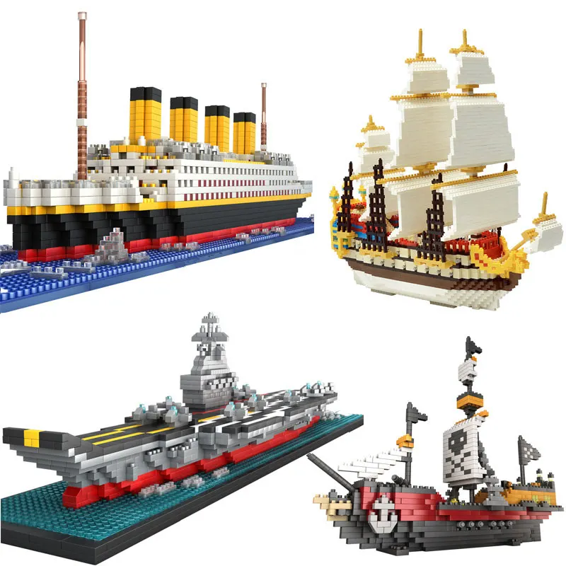 

3D Micro size Building Blocks Big Sailing Titanic Pirate Ship Educational Model Toys for Children Kids Gift Assembled Bricks