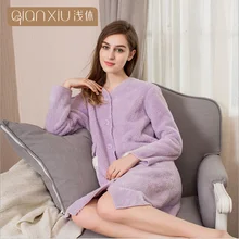 Осенне-зимние халаты, женские пижамы, женские плотные фланелевые халаты, Дамский халат с длинным рукавом и круглым вырезом, повседневный халат для девочек