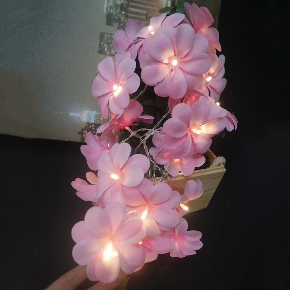 Креативный розовый Frangipani светодиодный гирлянда, батарея цветочный праздничное освещение, вечерние гирлянды Декор., украшение спальни