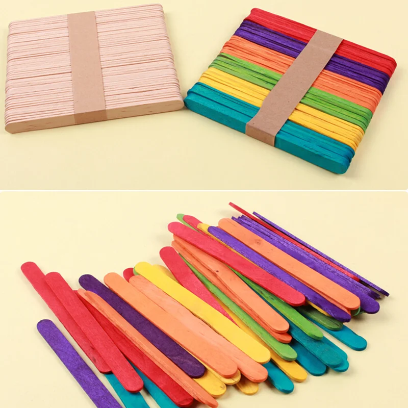 50pcs DIY Art Craft Natural Wooden Flat Sticks Popsicle Ice Lolly Cream Bar 11 x 0.9cm For Kids Handicraft