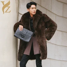 Теплые меховые пальто для мужчин, верхняя одежда, пальто из натурального Лисьего меха с теплым отложным воротником, мужская зимняя куртка, большие размеры, натуральный мех