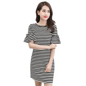 

Women Striped Mini Dress Summer Short Sleeve Shirt Dresses Casual Female Vestidos