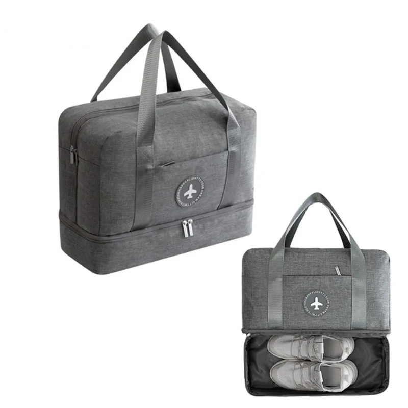 

HHYUKIMI Brand Travel Bag New Cationic Fabric Waterproof Large Capacity Double Layer Beach Bag Portable Duffle Bags Packing Cube Travel Luggage Clothes Storage Organizer