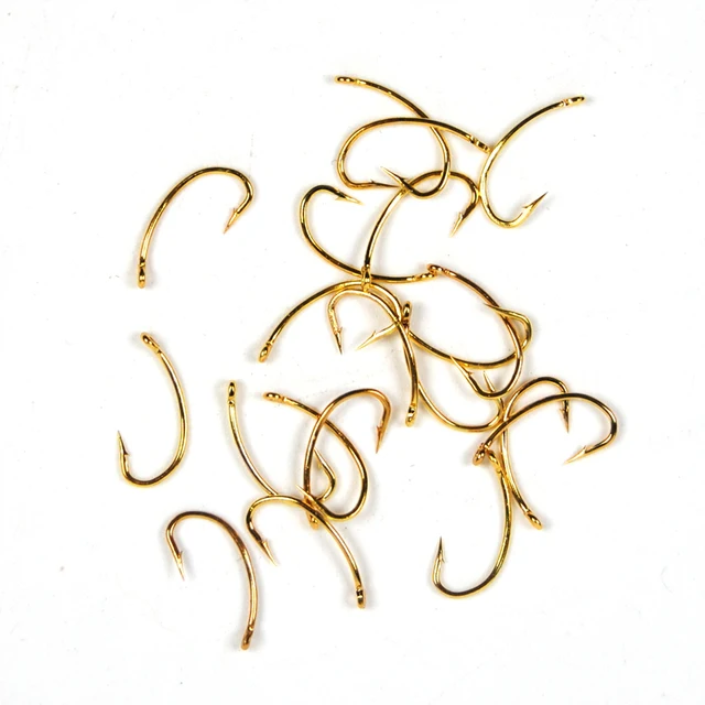 50pcs gold color fly tying scud nymph hook caddis midge shrimp fly shrimp size