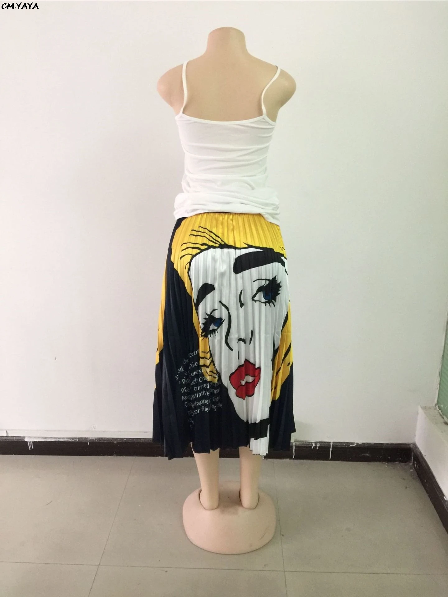 Новинка, Женская винтажная плиссированная юбка с буквенным принтом и высокой талией до середины икры, винтажная большая юбка-свинг, 4 цвета, LD8277-1