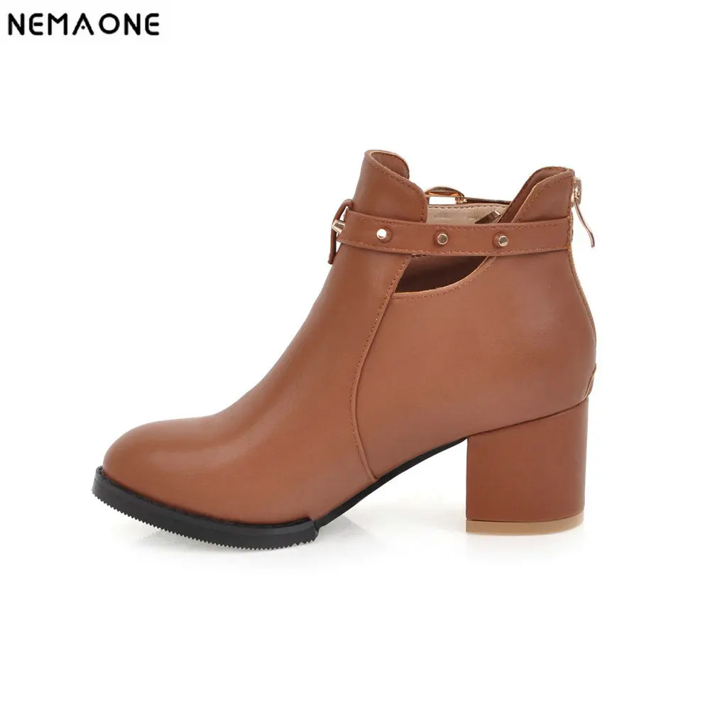 

NEMAONE New ankle boots woman square high heels less platform ladies boot spring autumn women shoes black beige apricot brown