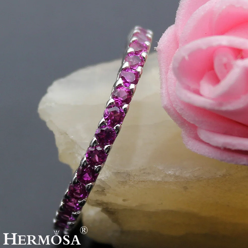Hermosa большая акция круглые розовые турмалиновые вечерние кольца для женщин Hermosa блестящие кольца из стерлингового серебра 925 пробы Ювелирное кольцо Размер 8