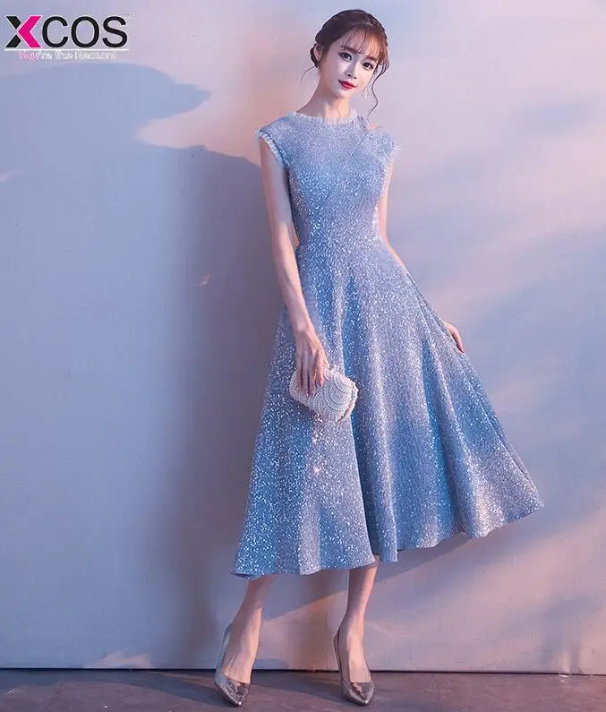 Baby Blue Homecoming Dresses Scoop Jersey A-line Sparkle Vestido Graduacion Corto Mujer Cocktail Party Dress - Цвет: as the picture