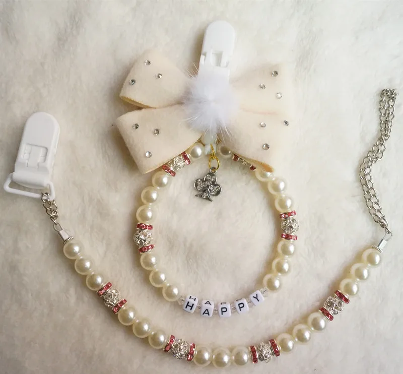 

Set of 2 Personalised-any name stunning white bling baby pram charm/stroller accessories and pacifier clip/holder dummy clip