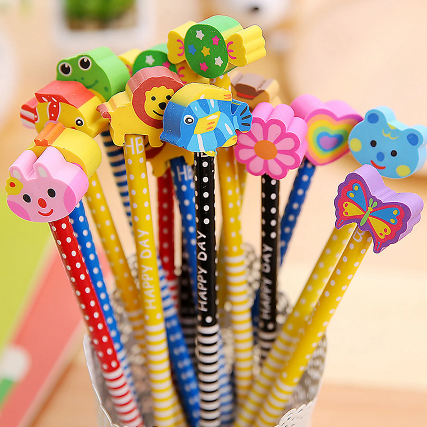 

40pcs HB Kawaii Cartoon Pencil with Erasers Set + 1pcs Lovely Pencil Case Pouch for Children Kids School Supplies Reward Gifts