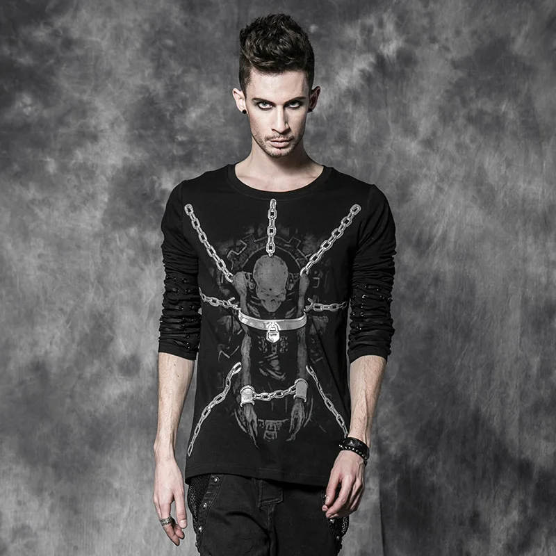 Punk Rock Men's Printing T Shirts Spring Summer Long Sleeve Casual Tee Shirts Topsin TShirts