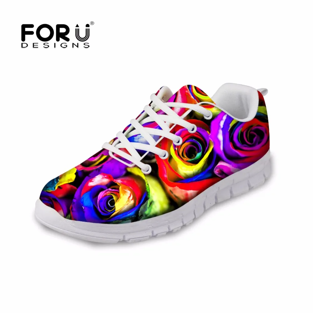 

FORUDESIGNS Fashion Colorful Floral Printed Women's Flats Autumn Light Lace Up Shoe Casual Ladies Low Top Shoes Zapatillas Mujer