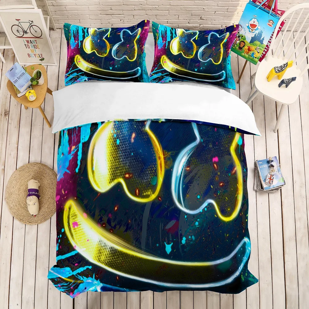 

3D Print Marshmello Bedding Set Watercolored Duvet Cover Set Cartoon Character Bed Linen Set 3PCS Kids Bedclothes Home Textiles
