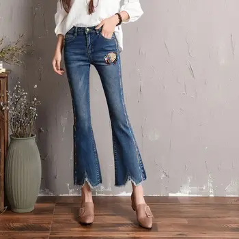 

Irregular Burr Hem Denim Pants Big Yards Mid Waist Bell-Bottom Jean Female Ankle Length Flare Jeans Pantalones MujerG110802