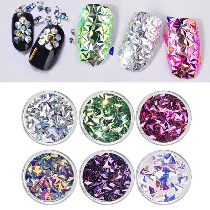 

6Pcs/set Chameleon AB Color Nail Sequins Glitters Triangle Diamond Rhombus Flakes Paillette Manicure Nail Art Decorations