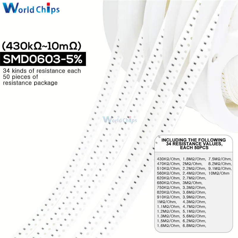 1700 шт./лот 0603 SMD резистор 0R 10 м Ом 5% 1/10 Вт 0 25 чип сопротивление фиксированный набор