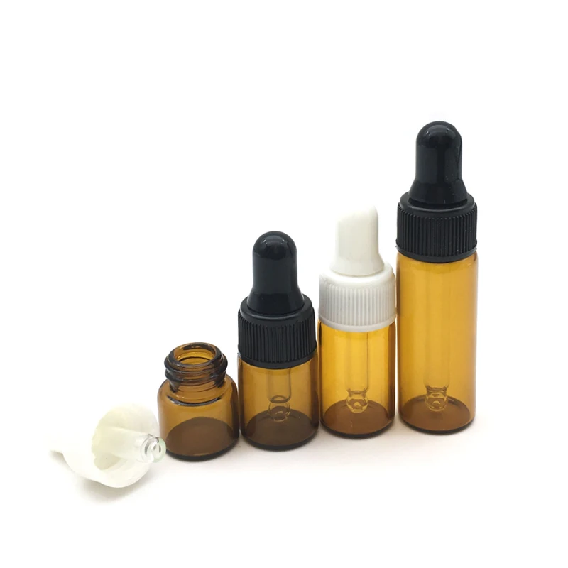 

5pcs Mini 1ml 2ml 3ml 5ml Amber Perfume Glass Bottle Small Essential Oil Sample Tiny Portable Clear Vials