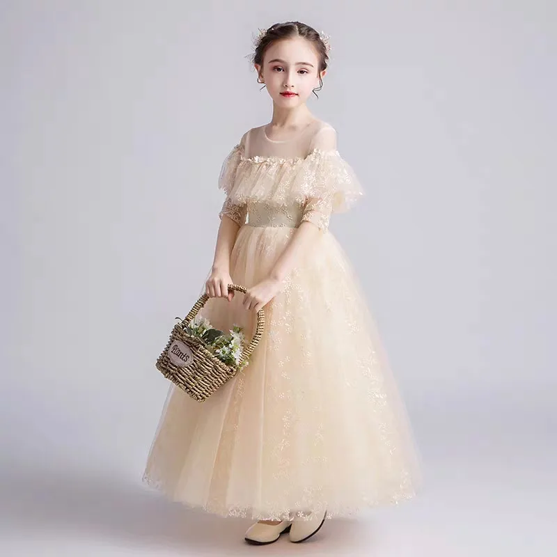 2019 Летние Девушки Дети Тюль кружевные цветы платье для невесты на день рождения Свадебная вечеринка платье подростков бальное платье