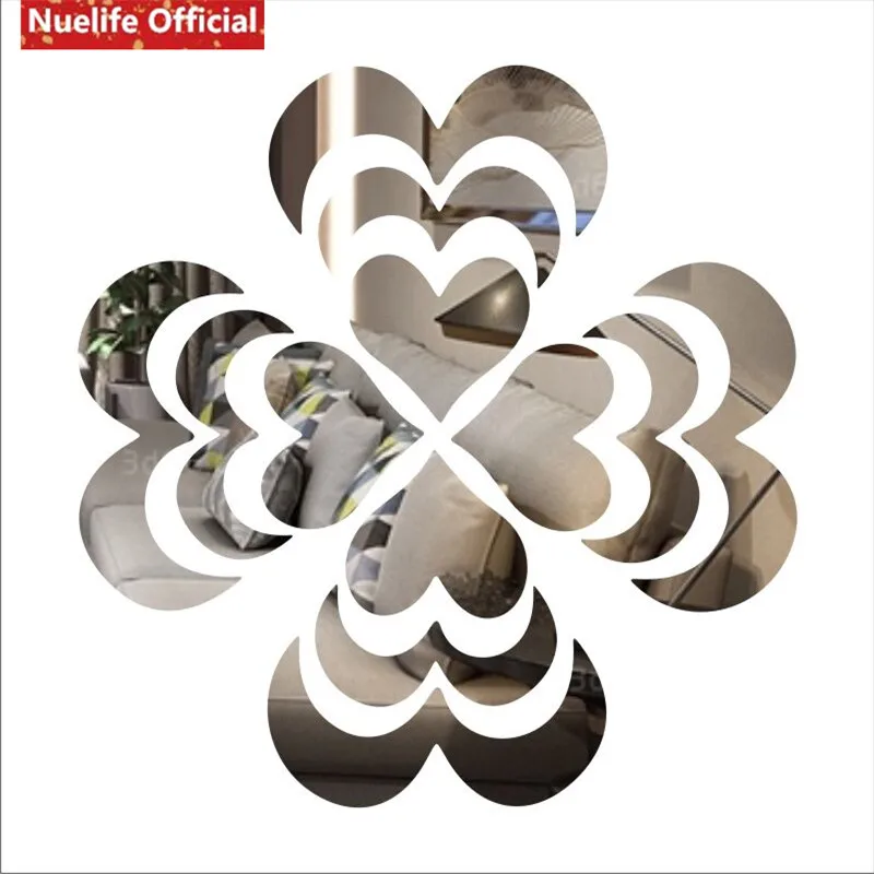 

Romantic heart-shaped flower pattern mirror sticker living room study room porchTV sofa background wall decoration wall stickers