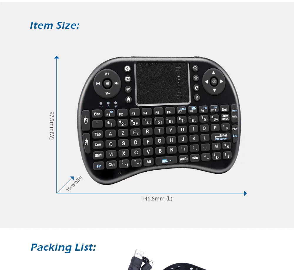 IPazzPort французский мини-клавиатура 2,4 ГГц Беспроводной клавиатура Air Мышь с тачпадом для Android ТВ коробка, мини-ПК, малина PI3, OEM