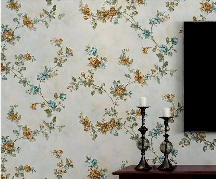 Papel de Parede Sala de Estar Beibehang Vintage American Pastoral Tecido Não Tecido Floral Quarto Sofá Compacto 12 Beibehang Vintage American pastoral tecido não tecido
