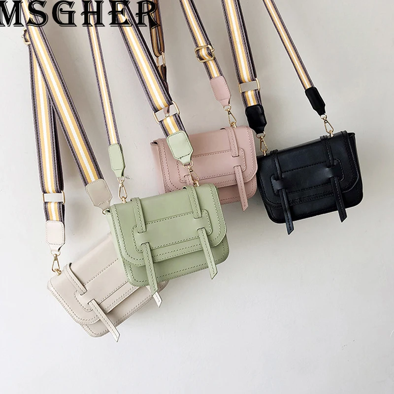 

MSGHER Shoulder Bags Women Fashion Wide Belt Crossbody Bags Female Casual Solid Small Messager Bags High Disigner Bags