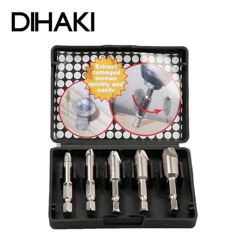 

5Pcs/Lot Double Side Damaged Screw Remover 1/4"Hex Shank Hss Broken Breakage Head Stripped Screw Bolt Stud Remover Extractor