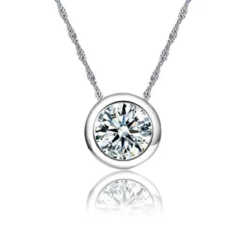 

New Simple Fashion Jewelry 925 Sterling Silver Exquisite Small Circle Crystal Accessories Temperament Pendant Necklaces N243