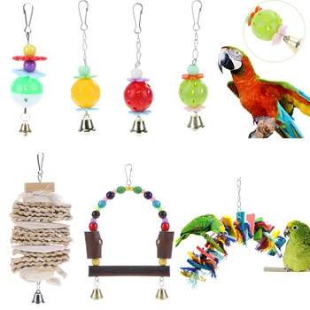 

Plastic Parrot Toys Pet Bird Bites Climb Chew Toy With Bell Hanging Cockatiel Parakeet Climb Chewing Bird Toys Pet Products