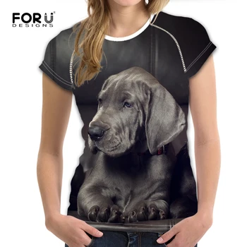 

FORUDESIGNS Women T Shirt Short Sleeved Cute Great Danes Printing Kawaii Dogs Girl Streetwear Top Tees Female Funny 3D T Shirts