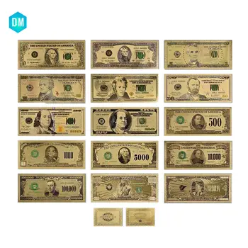 

US Gold Banknote Set 15pcs American Colorful Dollars 24k Gold Plated World Money Set Art Ornament for Collection