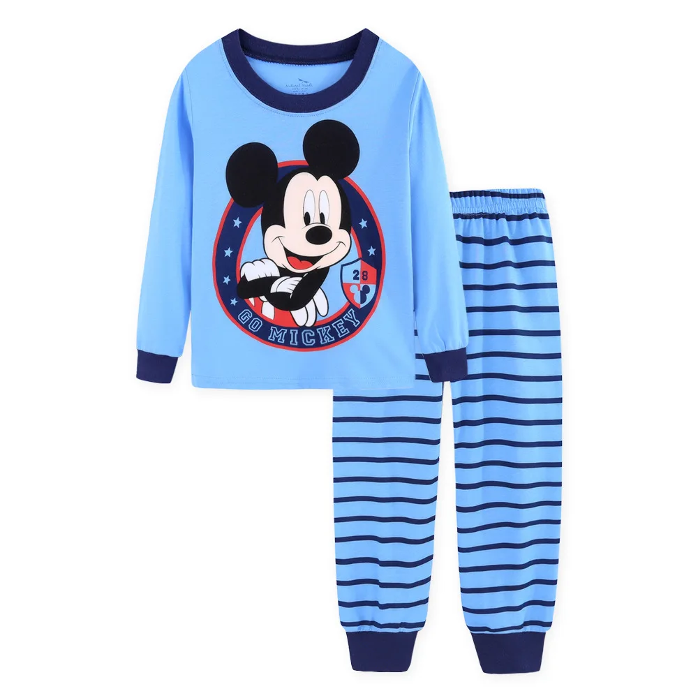 Новые пижамы с длинными рукавами для мальчиков, детские пижамы с Микки Маусом, Детская Хлопковая пижама, детская одежда для сна, комплекты одежды для девочек, детская одежда