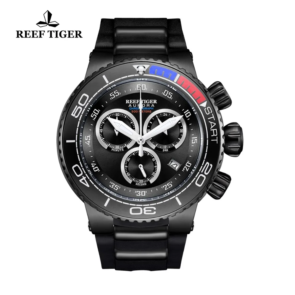 

Reef Tiger/RT Top Brand Luxury Big Watch Waterproof Chronograph Men Watches All Black Sport Watches with Calendar RGA3168