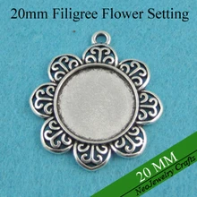 20 мм античная серебряная филигранная подвеска заготовка для ювелирных изделий, пустая заготовка кулона, антикварные серебряные кулоны в оправе