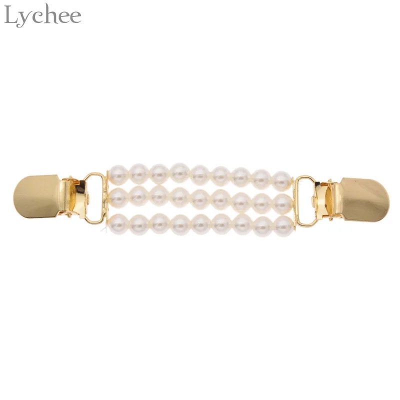 

Lychee Trendy Alloy Imitation Pearl Flower Sweater Clip Colorful Hollow Crystal Cardigan Clips Jewelry for Women