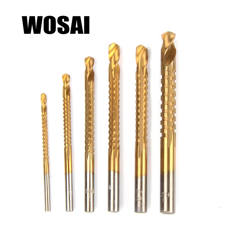  WOSAI 6Pcs Electric Drill & Saw Set HSS Steel Titanium Coated Woodworking Wood Twist Drill Bit 3/4/