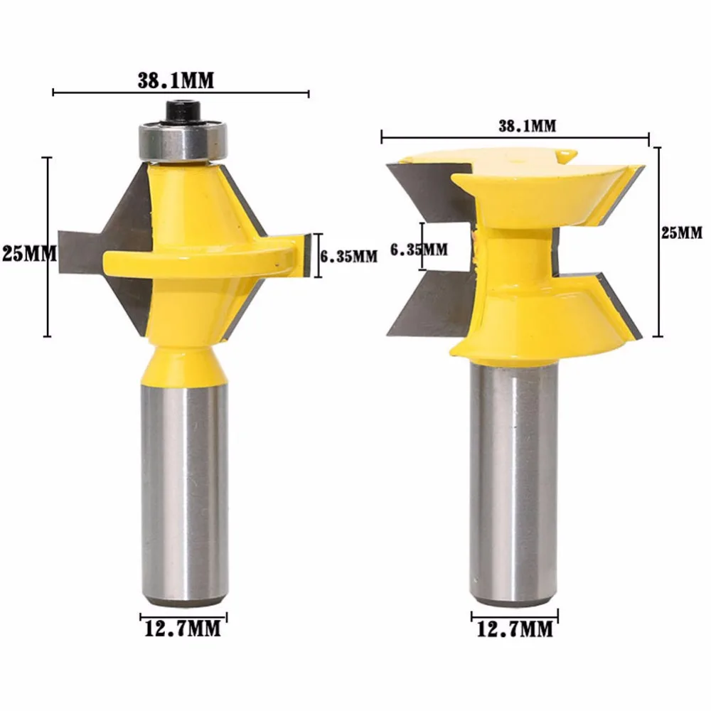 

2pcs 1/2 Shank 120 Degree Lock Miter Finger Joint Tenon Groove Chisel Milling Cutter Tool for Router Bits Set Woodworking