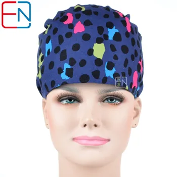 

Hennar Women Surgical Cap . Dental Doctor Nurse Cotton Blue Printing Work Cap Hospital Clinic Hats Mask Medical Accessories