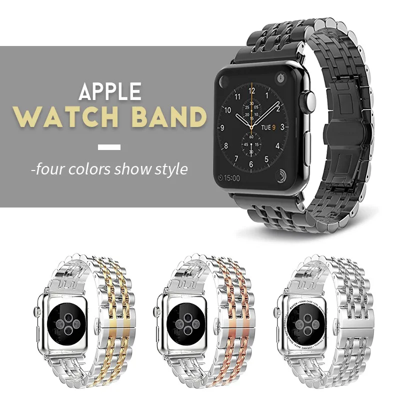Ремешок из нержавеющей стали для Apple Watch 38 мм 42 мм 7 звеньев ремешок для часов Смарт часы металлический браслет для iWatch серии 5 4 3 2 1