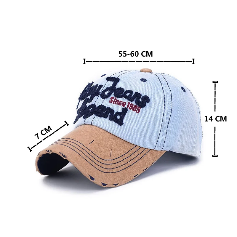 Primavera Verano Gorra de béisbol Mens Snapback viejo vaquero sombreros moda bordado cartas sombrero de béisbol de las mujeres Gorra de Baseball