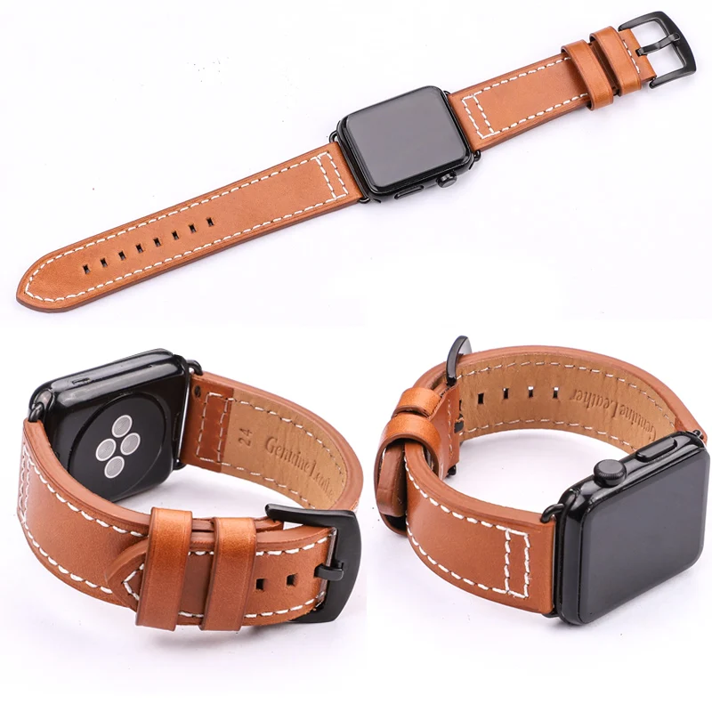 Ремешок для часов Apple Watch из натуральной кожи 38 мм 42 мм Серия 1 2 3 4 цветной браслет Iwatch ремешок для часов 4 цвета