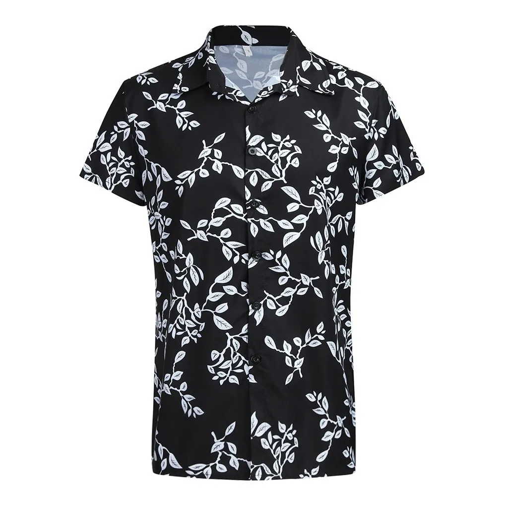 Fashion Men Tops Tee T-Shirt Blouse Floral Print Short Sleeve Summer Beach Slim