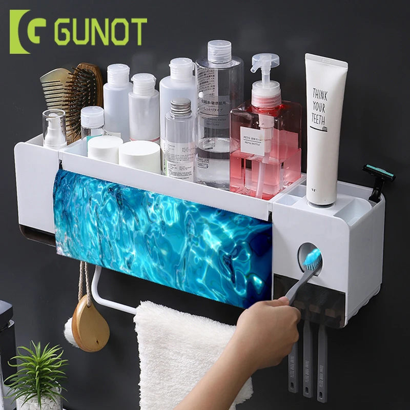 GUNOT – boîte de rangement pour salle de bain, porte-brosse à dents, distributeur automatique de dentifrice, ensemble d'accessoires