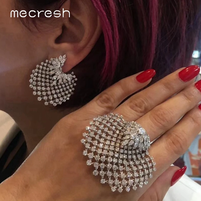 

Mecresh Luxury Crystal Stud Earrings for Women Statement Silver Color Rhinestone 3 pcs Earrings Set 2019 Fashion Jewelry MEH1262