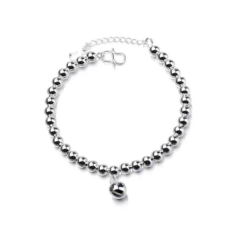 silver OMHXZJ Европейская мода для женщин и девушек подарок на день рождения свадьбу винтажные бусинки-колокольчики 925 пробы серебряный браслет BA111 - Цвет камня: silver