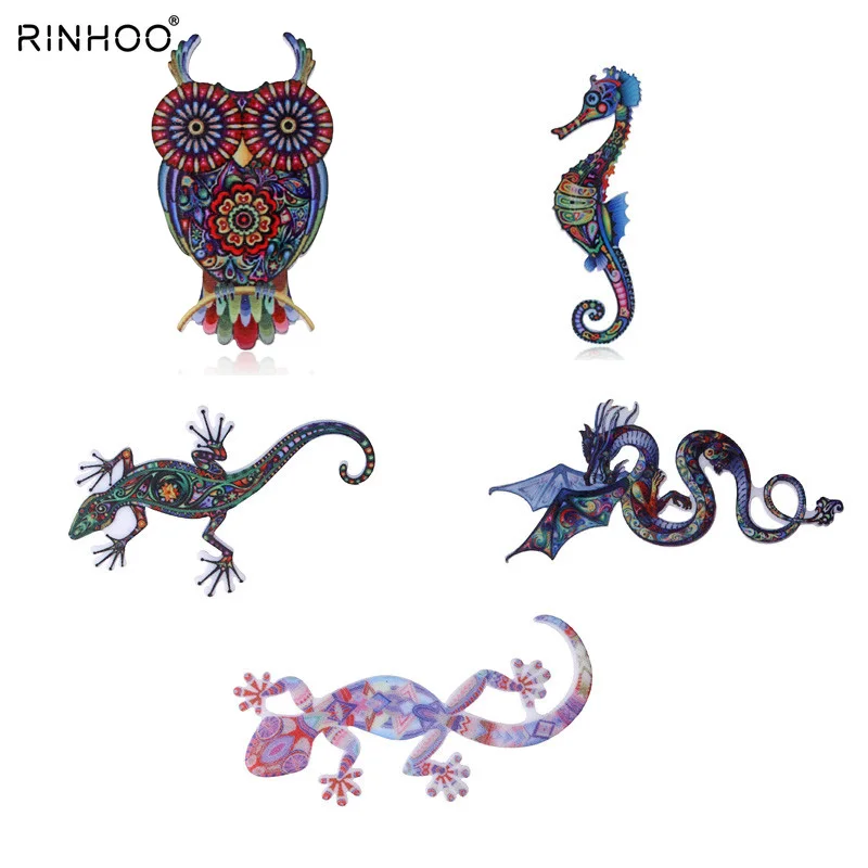 

Acrylic Printing Brooch Owl Lizard Gecko Seahorse Dragon Brooches Cute Brooch Animal Jewelry For Women Best Special Gift