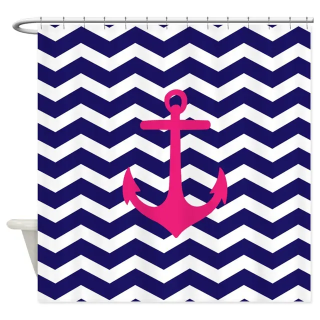 Our House Hot Pink Anchor Blue Chevron Decorative Fabric Shower Our House Hot Pink Anchor Blue Chevron Decorative Fabric Shower Curtain Set And Floor Mat Non Slip Doormat Rug