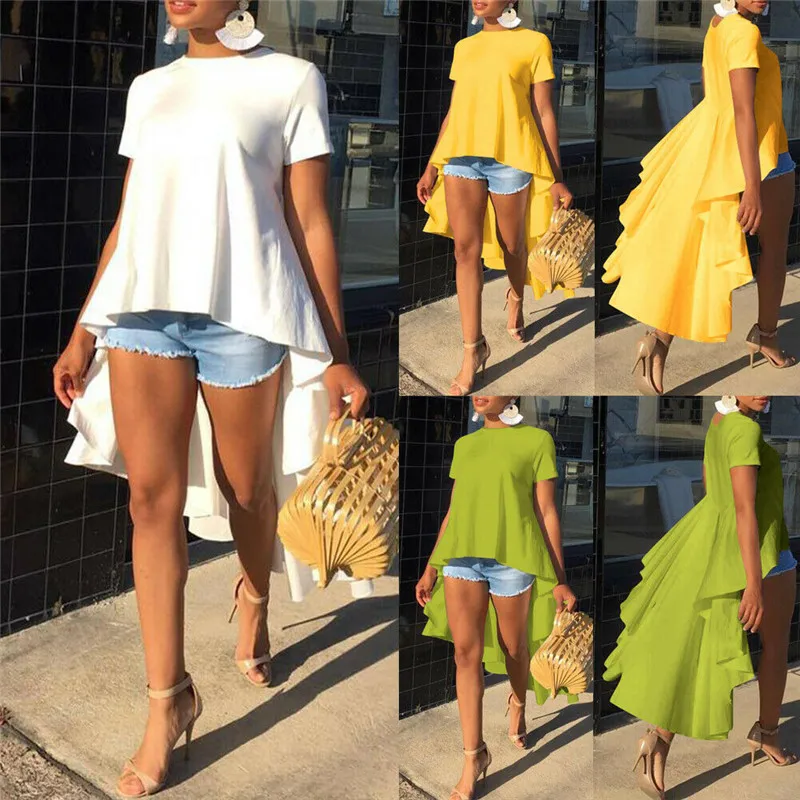

2019 Summer High Street Women Short Sleeve Loose T-Shirt with Towing Pendulum Fashion Lady Short Sleeve Solid Tops Pullover Tees
